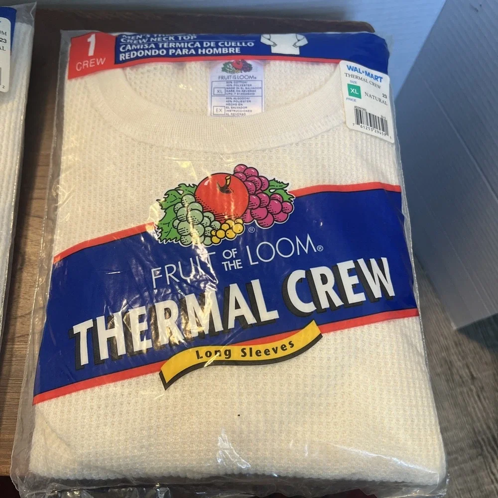 Vtg Fruit Of The Loom Thermal Top & Bottom Set XL White Mens Long Sleeve Ankle
